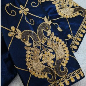 Dark Blue Machine Embroidered Readymade Blouse