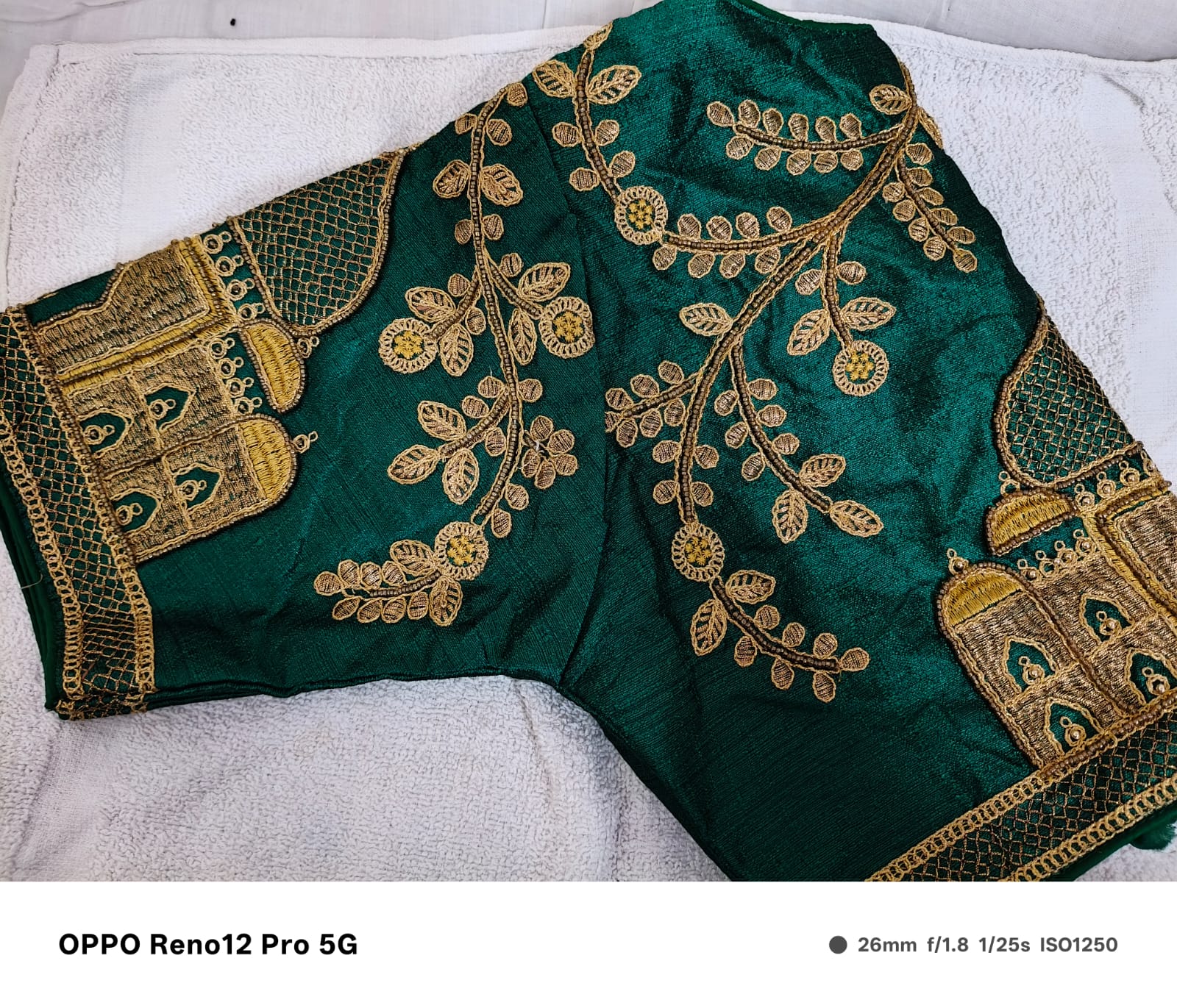 Green Taj Mahal Embroidered Readymade Blouse - Image 2